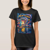 Van Gogh Starry Night Art New York Liberty Skyline Tシャツ (正面)
