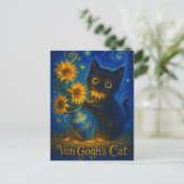 Van Gogh Starry Night Black Cat with Sunflowers ポストカード (スタンド正面)