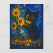 Van Gogh Starry Night Black Cat with Sunflowers ポストカード (正面)
