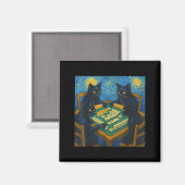 Van gogh starry night cat playing mahjong chinese マグネット (正面/裏面)