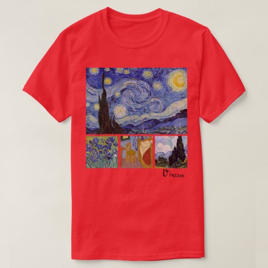 Van Gogh Starry Night, Irises, Room with Chair, an Tシャツ (デザイン正面)