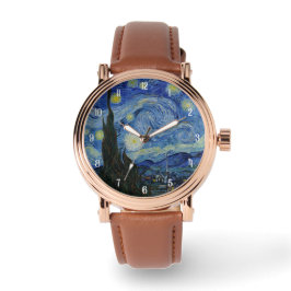 Van Gogh Starry Night Men’s Rose Gold Vintage 腕時計