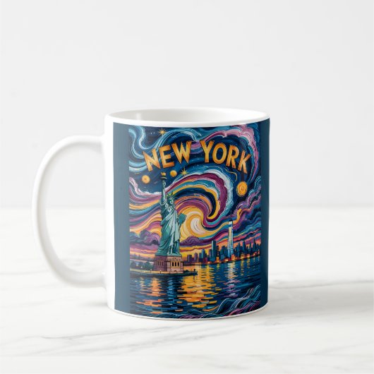 Van Gogh Starry Night New York Liberty Skyline Art コーヒーマグカップ (左)