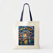 Van Gogh Starry Night New York Liberty Skyline Art