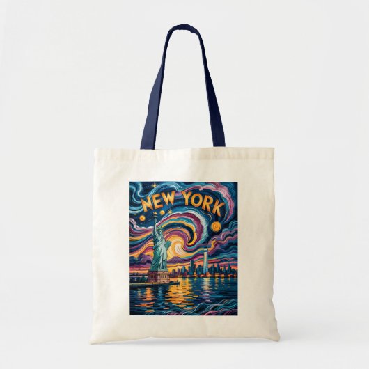 Van Gogh Starry Night New York Liberty Skyline Art トートバッグ (正面)