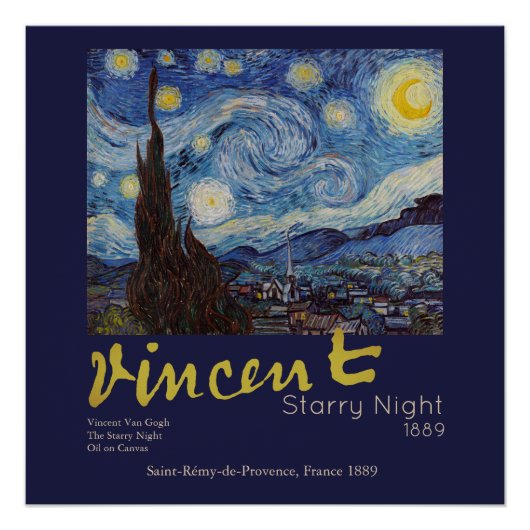 Van Gogh Starry Night Vintage Blue Masterpiece ポスター (正面)