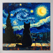 Van Gogh Starry Night with Black Cat ポスター (正面)