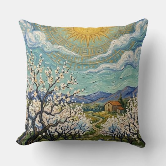 Van Gogh Style Almond Orchard Spring Blossom Throw クッション (正面)