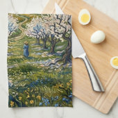 Van Gogh Style Almond Orchard Sunlit Blossom  キッチンタオル (四つ折り)