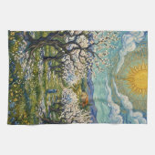 Van Gogh Style Almond Orchard Sunlit Blossom  キッチンタオル (横)