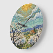 Van Gogh Style Almond Orchard Sunlit Blossom  ラージ壁時計 (傾斜)