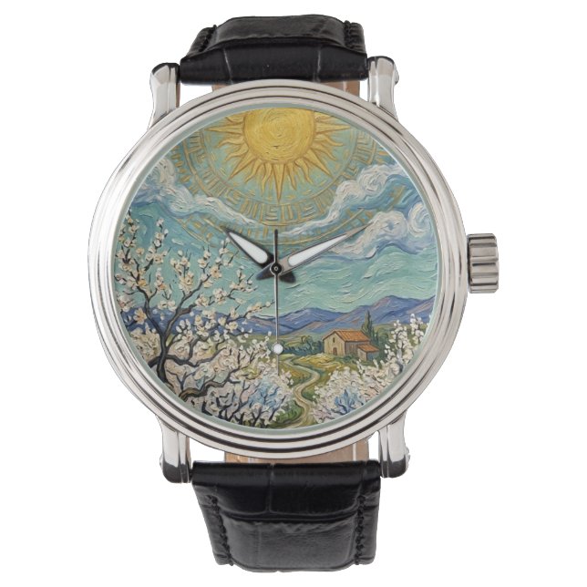 Van Gogh Style Almond Orchard Sunlit Blossom Fine  腕時計 (正面)