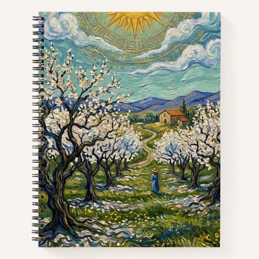 Van Gogh Style Almond Orchard Sunlit Spring ノートブック (正面)