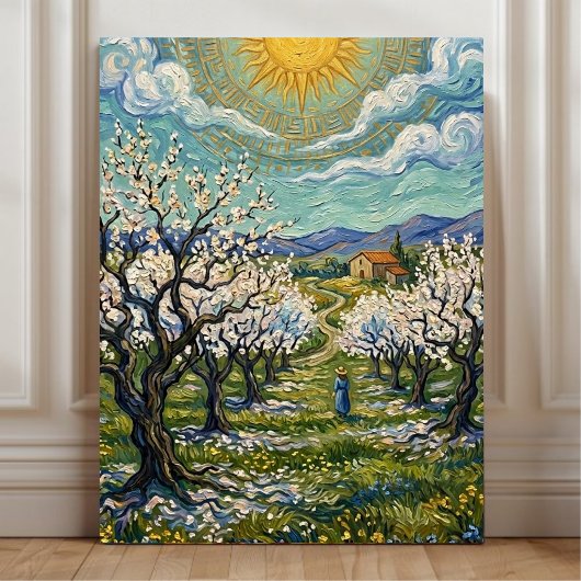 Van Gogh Style Almond Orchard Sunlit Spring Poster キャンバスプリント