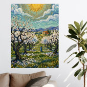 Van Gogh Style Almond Orchard Sunlit Spring Poster キャンバスプリント