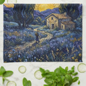 Van Gogh Style Cypress Dusk Midnight Moon キッチンタオル (折り畳み)