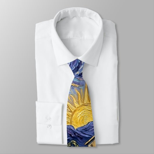 Van Gogh Style Cypress Dusk Midnight Moon Fine Art ネクタイ (タイ)