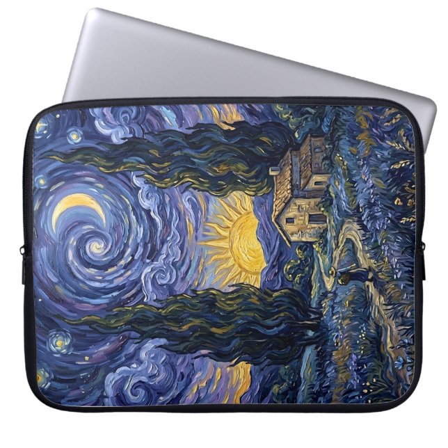 Van Gogh Style Cypress Dusk Midnight Moon Vertical ラップトップスリーブ (正面)