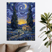 Van Gogh Style Cypress Dusk Starry Night Art  キャンバスプリント