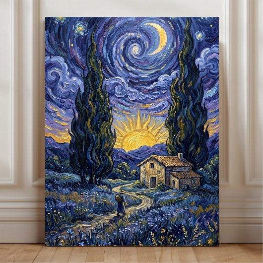 Van Gogh Style Cypress Dusk Starry Night Art  キャンバスプリント