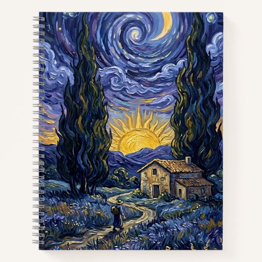 Van Gogh Style Cypress Dusk Starry Night Art  ノートブック (正面)