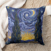 Van Gogh Style Cypress Dusk Starry Night Throw クッション (ブランケット)