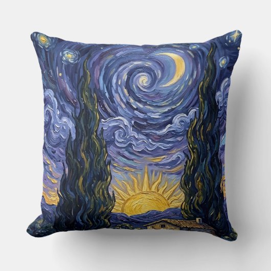 Van Gogh Style Cypress Dusk Starry Night Throw クッション (正面)