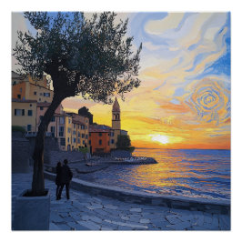 Van Gogh Style Ligurian Sunset – Glossy Art Poster ポスター