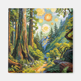 Van Gogh Style Redwood National Park Hiking Trail マグネット