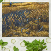 Van Gogh Style Starry Harvest Golden Wheat キッチンタオル (折り畳み)