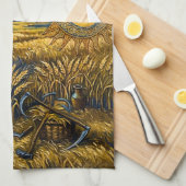 Van Gogh Style Starry Harvest Golden Wheat キッチンタオル (四つ折り)