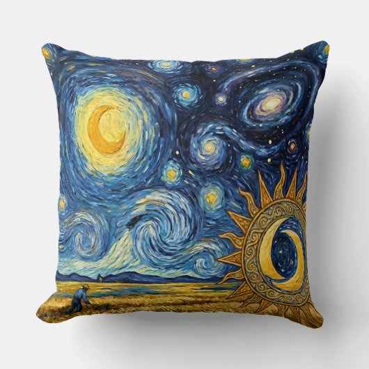 Van Gogh Style Starry Harvest Golden Wheat Field クッション (正面)