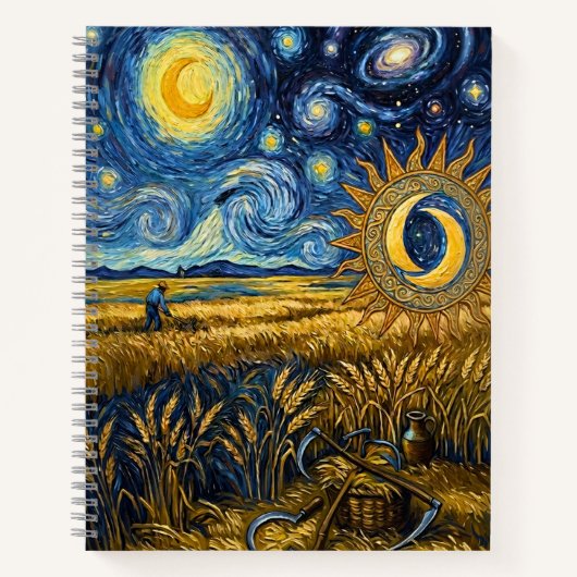 Van Gogh Style Starry Harvest Wheat Field Poster ノートブック (正面)