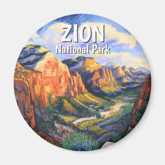 Van Gogh Style Zion National Park Angels Landing マグネット (正面)