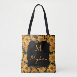 Van Gogh Sunflowers Yellow Black Monogram  トートバッグ