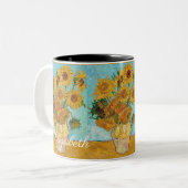 Van Gogh Sunflowers Yellow Flowers  Floral  ツートーンマグカップ (正面左)