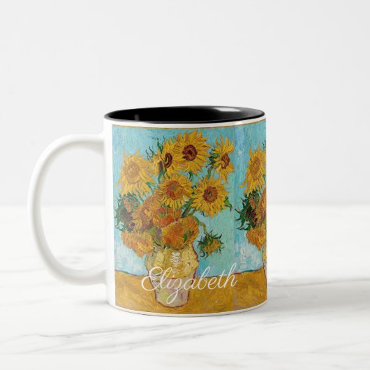 Van Gogh Sunflowers Yellow Flowers  Floral  ツートーンマグカップ (左)