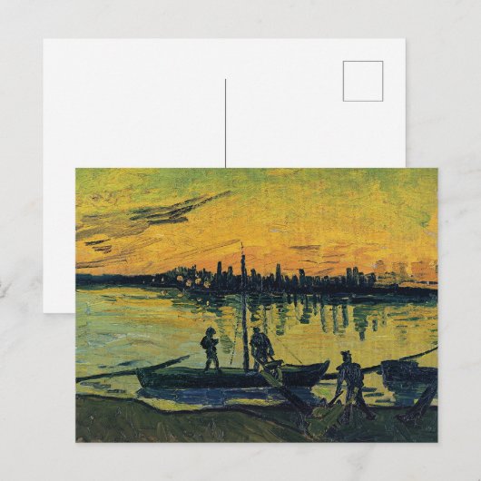 Van Gogh Sunset Arles - Vibrant Yellow River ポストカード (正面/裏面)