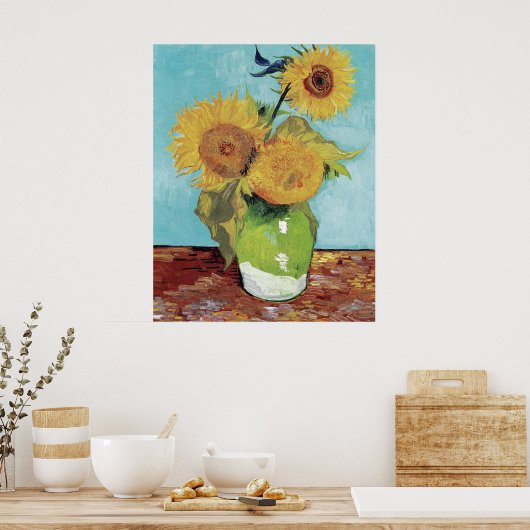 Van Gogh Three Sunflowers Original Art Masterpiec  ポスター (キッチン)