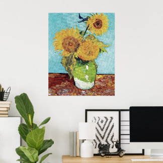 Van Gogh Three Sunflowers Original Art Masterpiec  ポスター
