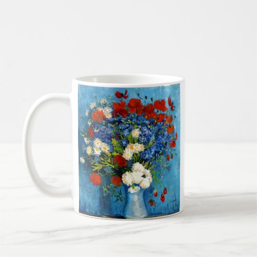 Van Gogh Vase with Cornflowers and Poppies コーヒーマグカップ (左)