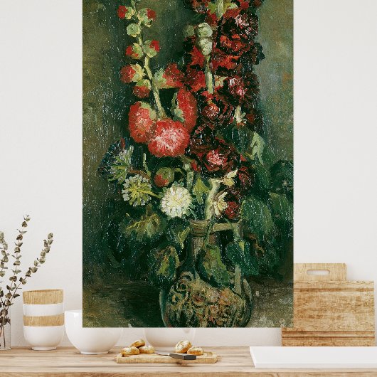 Van Gogh Vase with Hollyhocks ポスター (キッチン)