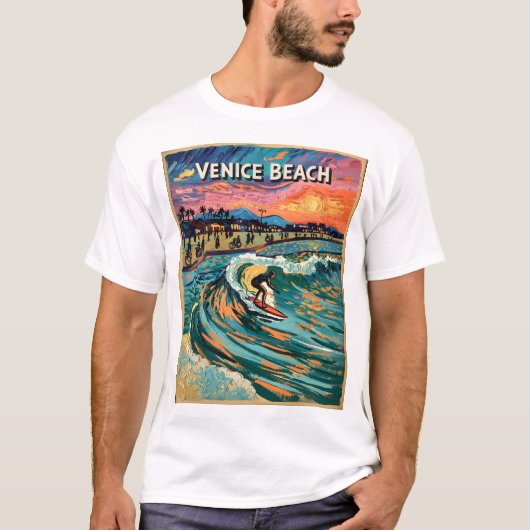 Van Gogh Venice Beach Surf California Retro Travel Tシャツ (正面)