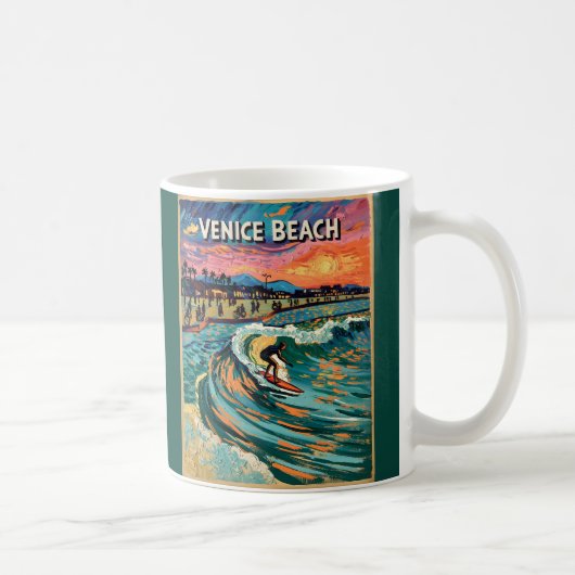 Van Gogh Venice Beach Surfing California Retro コーヒーマグカップ (右)