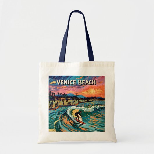 Van Gogh Venice Beach Surfing California Retro トートバッグ (正面)