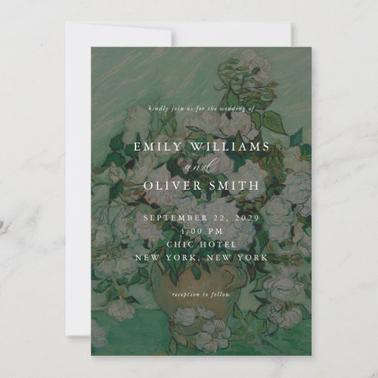 Van Gogh White Rose Flowers Floral Wedding 招待状 (正面)