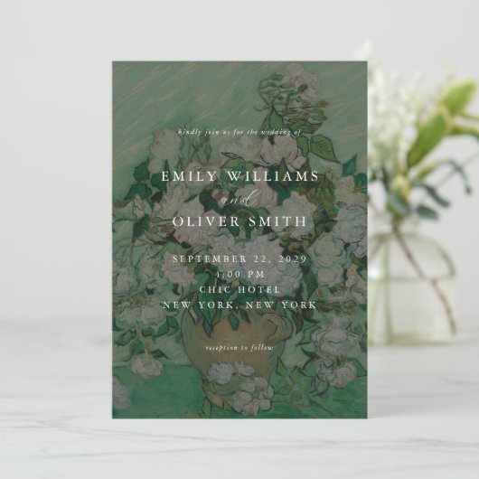 Van Gogh White Rose Flowers Floral Wedding 招待状 (スタンド正面)