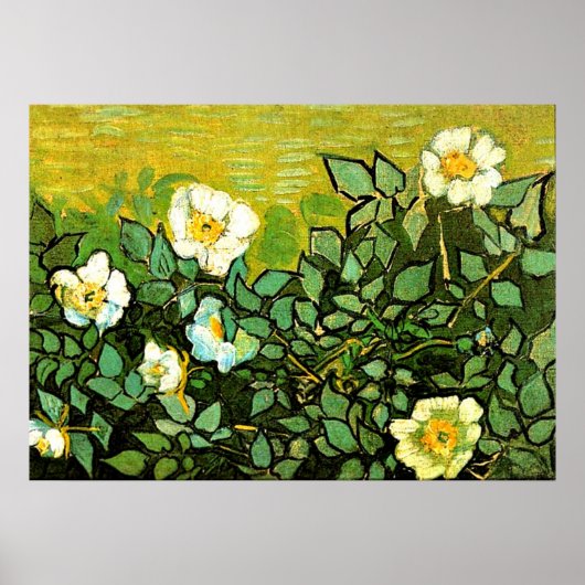 Van Gogh - Wild Roses, Van Gogh floral painting ポスター (正面)
