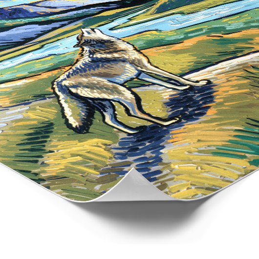 Van Gogh Yellowstone National Park Wolf Howling ポスター (角)