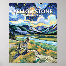 Van Gogh Yellowstone National Park Wolf Howling ポスター